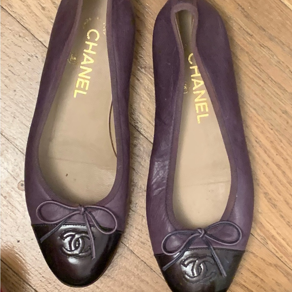 Chanel Purple Suede Cap-Toe Ballet Flats